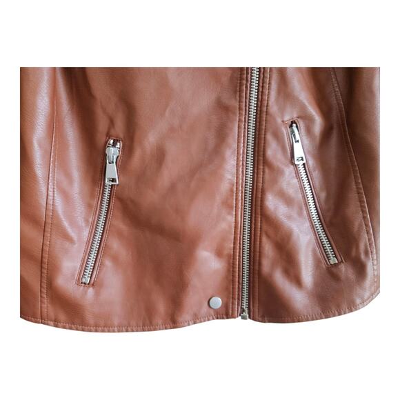 ANTHROPOLOGIE Women's Plus 1X Saige Moto Jacket Brown Faux Leather Snaps Zip 46" - Picture 5 of 11